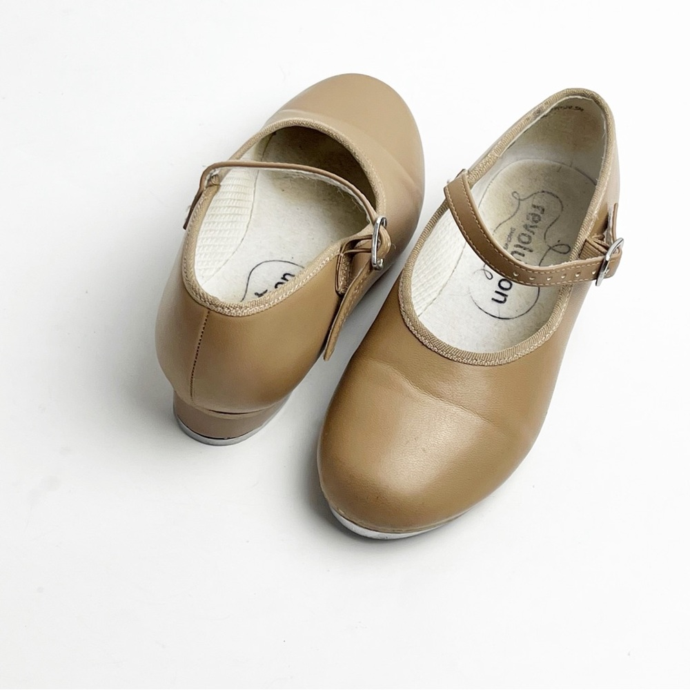 REVOLUTION Dance Wear Girls Tan Tap Ballet Jazz Recital Dance Shoes, Size 1.5